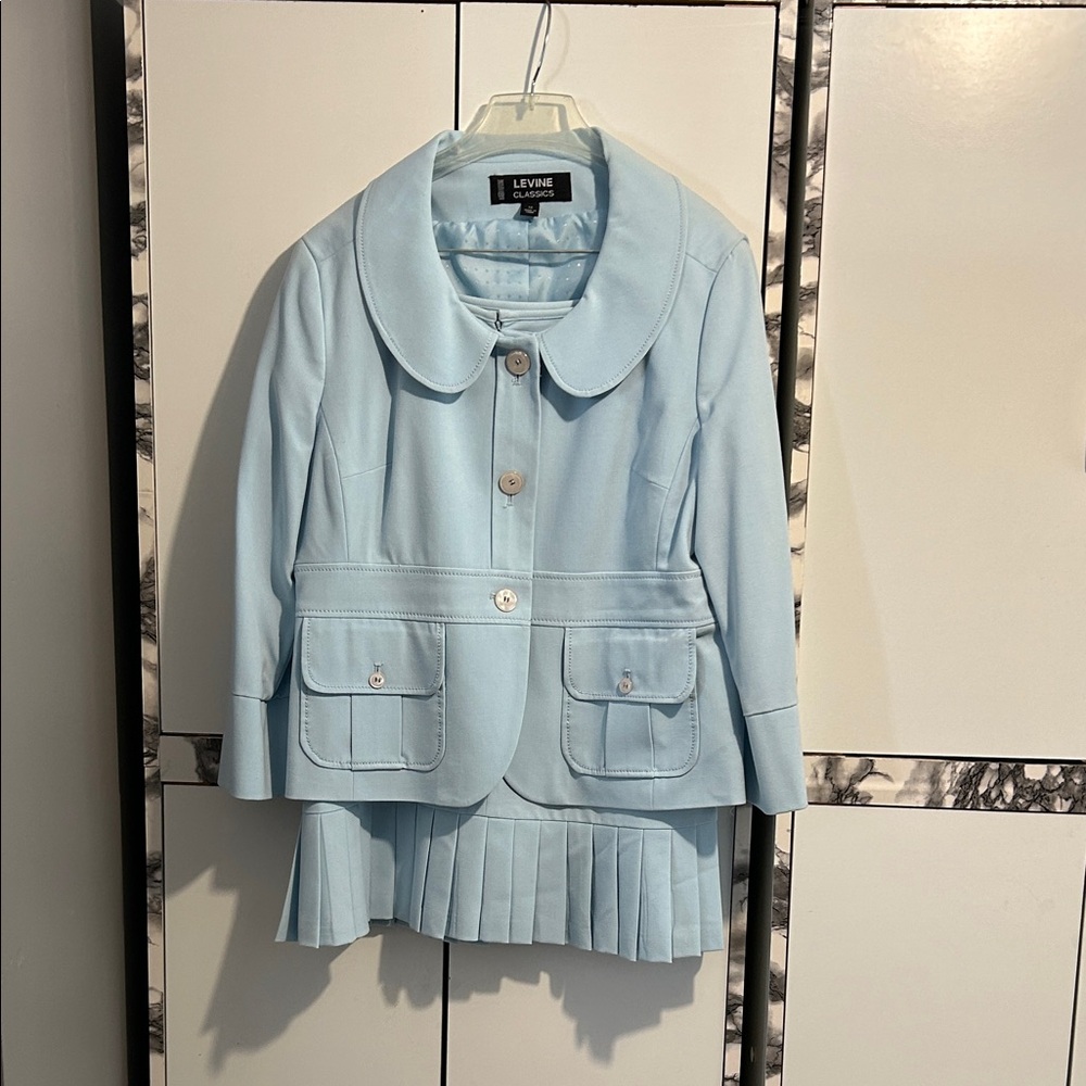 Larry Levine Sky Blue Blazer and Skirt Ensemble